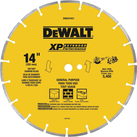 DeWalt Extended Performance 14 In. Segmented Rim Dry/Wet Cut Diamond Blade