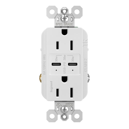Legrand Pass & Seymour radiant® 30W USB Outlet, Type C, 15A, Tamper-Resistant, White