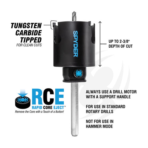 Spyder 600022CF 2 Tungsten Carbide Tipped (TCT) Non-Arbored Hole Saw Rapid Core Eject®