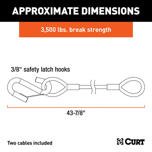 CURT 43-7/8 Safety Cables with 2 Snap Hooks 3,500 lbs Vinyl-Coated